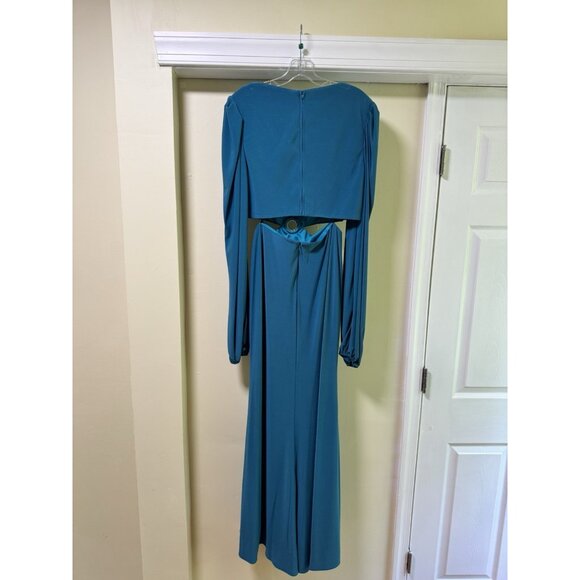 Mac Duggal 26727 Ocean Blue Long Sleeve Formal Evening Dress - Picture 5 of 8